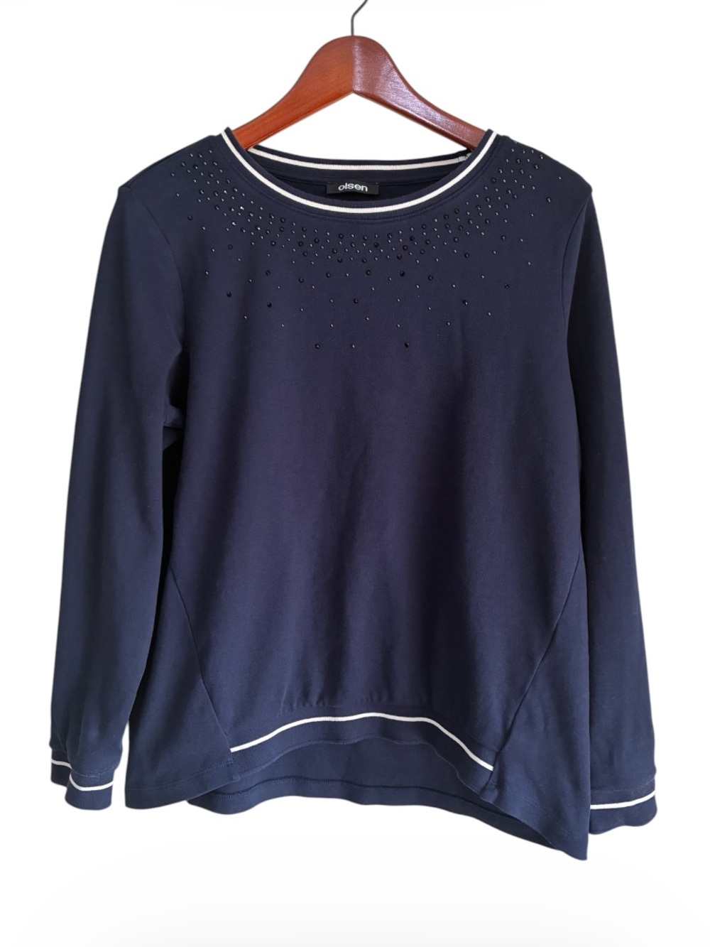 Olsen Women's Navy Blue Studded Long Sleeve Sweatshirt Size Large